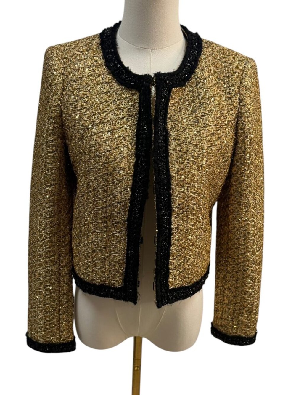 NWT Alice + Olivia Landon Gold Embellished Tweed Cropped Jacket XS